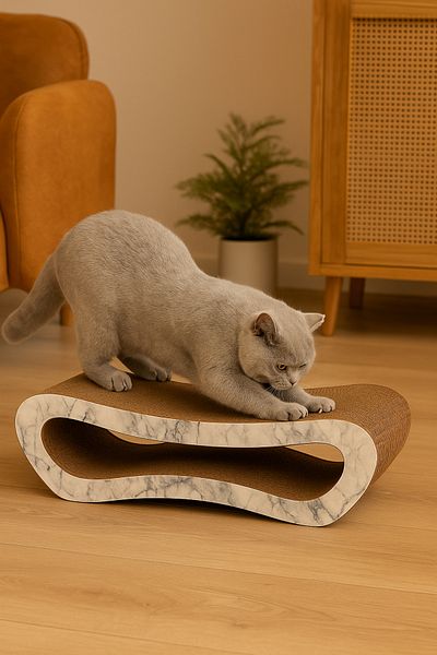 Bestie Cat Scratching Sofa Cardboard Cat Scratching Horizontal Scratching- Medium (51X24X17 cm)- 3D Marble Pattern