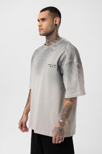 VAMOSCLO Μπλουζάκι oversized με λεπτομέρεια γραφής που πλένεται, γκρι
