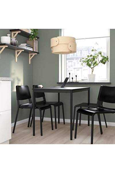 IKEA SANDSBERG/TEODORES, mutfak masası takımı, siyah, 4 sandalyeli