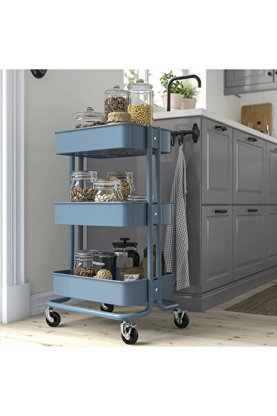 IKEA servis arabası, gri-mavi, 35x45x77 cm, kapaksız