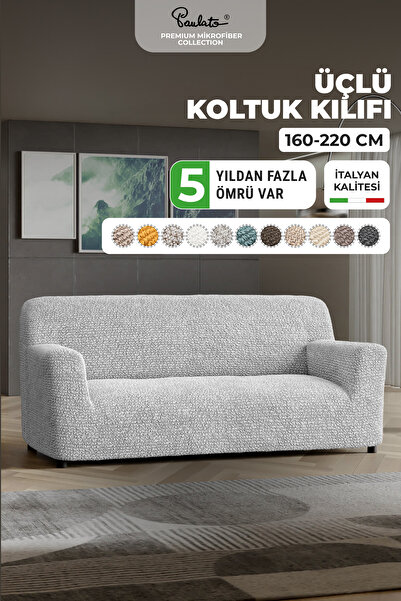 Paulato Lastikli Esnek ve Yıkanabilir 3 Kişilik Koltuk Örtüsü Çekyat Kanepe Kılıfı - Açık gri