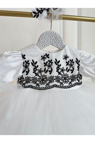 Hobidik Baby Kids Off White Black Scallop Balloon Sleeve Tutu Puffy Dress