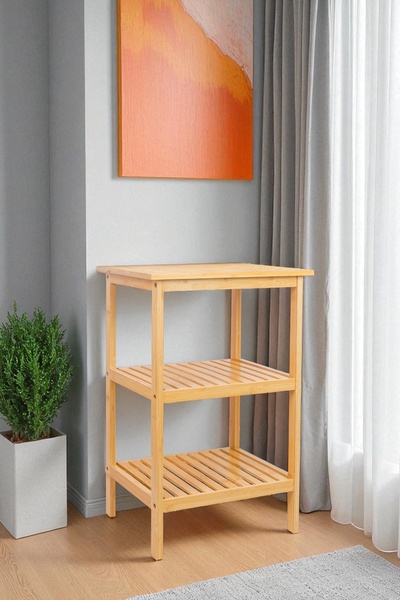 Digithome Bambu 3 Raflı Komodin Yan Sehpa Şifonyer Düzenleyici Orta Sehpa DB-0024