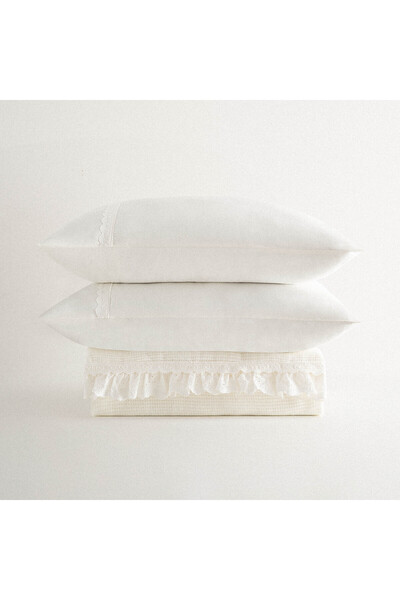 Ecocotton Alessa Double Pike Set 100% Organic Cotton Jacquard Cream 220x240 Cm