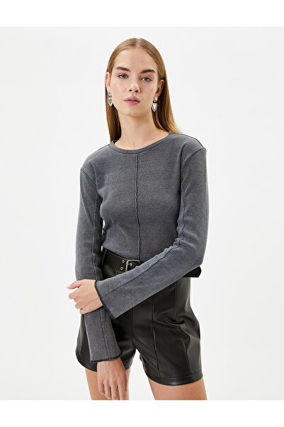 Koton Uzun Kollu Soluk Efektli Tişört Kaşkorse Bisiklet Yaka