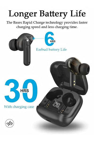 fun zone Wireless Headphones Bluetooth Waterproof Earphones with Mic Wireless Charging Case LED Power