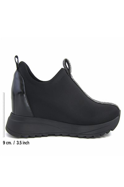 Erkan Saçmacı Luminita Black Silver Stone Hidden Wedge Heeled Casual Shoes
