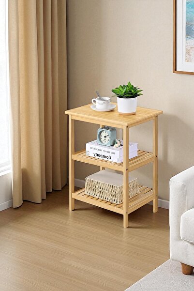 Digithome Bambu 3 Raflı Komodin Yan Sehpa Şifonyer Düzenleyici Orta Sehpa DB-0024