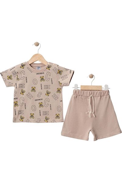 Babexi Bear Printed Shorts Suit Brown
