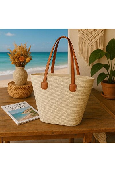 Axesoire NWC-1043 Μπεζ ψάθινη τσάντα