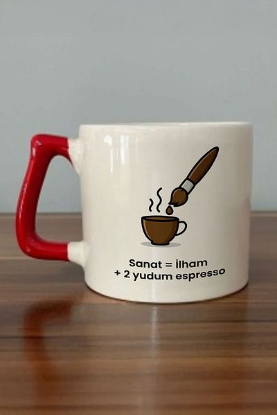 DozNest "Art = Inspiration + 2 Sips of Espresso" Written Red Handle Mug Cup - Gift Coffee Cup Dza25