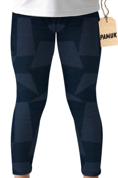 Dolce Destino Çocuk Tayt - Lacivert Diagonal Desenli Mevsimlik Likralı Pamuklu Kız Çocuk Tayt