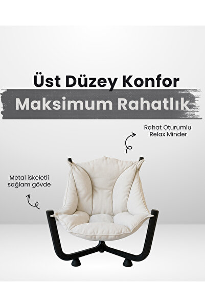 Sabaz Home Beyaz Relax Minderli Metal İskeletli Bahçe ve Balkon Koltuğu – Bah...
