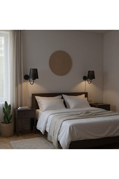 Ömür Avize Leon Modern Siyah Gövde Siyah Kumaş Abajurlu Aplik