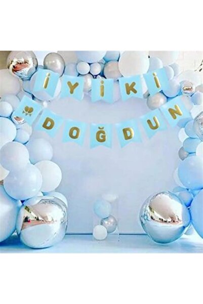 DODOMAR Πανό για τα γενέθλια σε μπλε χρώμα με χρυσό, χρυσόχρωμα γράμματα, χάρ...