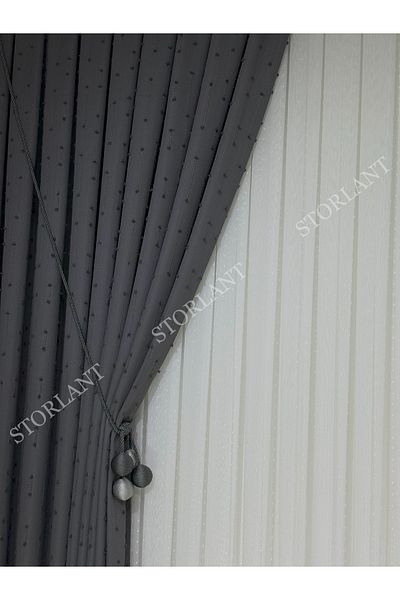 Storlant Puffy Dotline Light Gray Patterned Linen Background Curtain L Product Frequently Pleated L Accessory Gifted L Single Wing