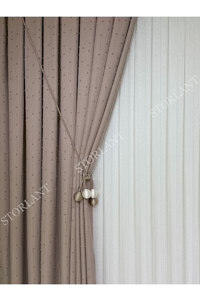 Storlant Puffy Dotline Mink Patterned Linen Background Curtain L Product Frequently Pleated L Accessory Gifted L Single Wing