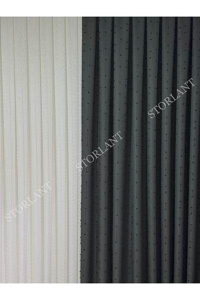 Storlant Puffy Dotline Dark Gray Patterned Linen Background Curtain L Product Frequently Pleated L Accessory Gifted L Single Wing