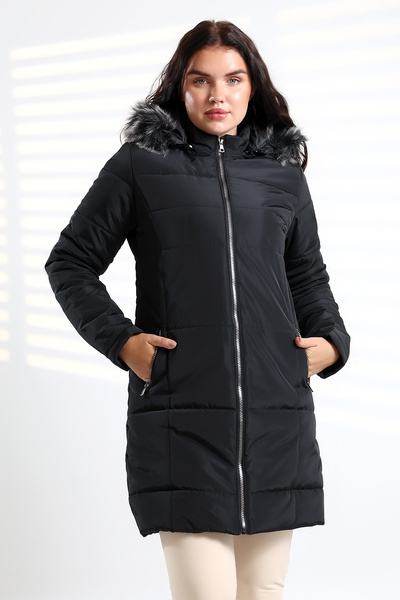 Talsmoda Tals Fashion Women's Black Color Water and Drip-Proof Wash-Resistant Furted Quilted Coat