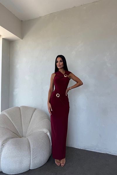 LİLA İSTANBUL Rochie cu design special cu cataramă pe umeri și talie