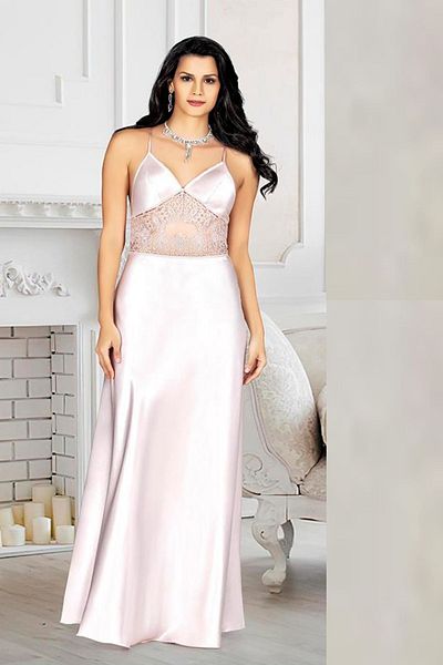 LOOMERİE 2976 Women's Powder Belly Open Transparent Thin Strap Long Fancy Nightdress