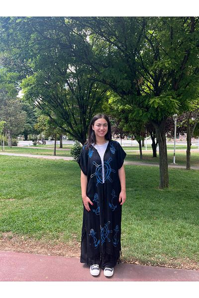 Sobe Hediyelik Blue Sailor Patterned Black Casual Kimono Kaftan – Standard Size