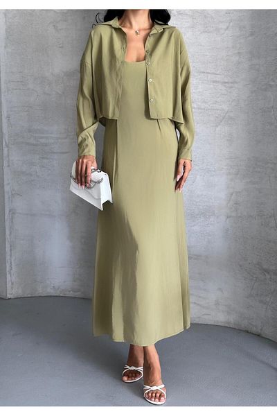 aytenli U-Neck Adjustable Rope Strap Flowy Maxi Length Dress Mid-Length Shirt Dress Shirt Double Modal Suit