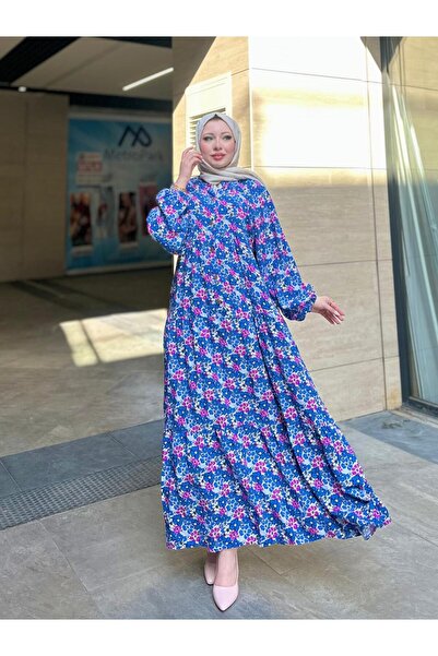 Moda Makkon ÇİÇEK DESEN KADIN PAMUKLU ELBİSE