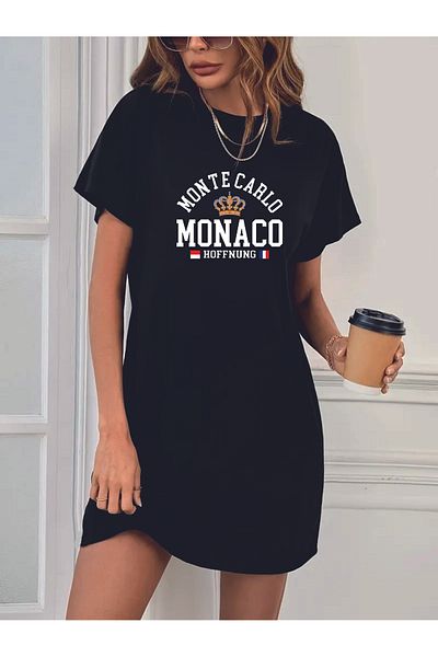 HOFFNUNG Women's Crew Neck Monte Carlo Monaco Oversize T-Shirt Dress