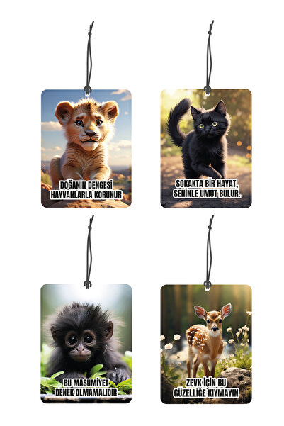 Meröka 4 Adet Aslan, Kedi, Maymun ve Karaca Tasarımlı Oto Kokusu ve Oto Akses...
