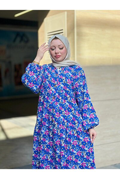 Moda Makkon ÇİÇEK DESEN KADIN PAMUKLU ELBİSE