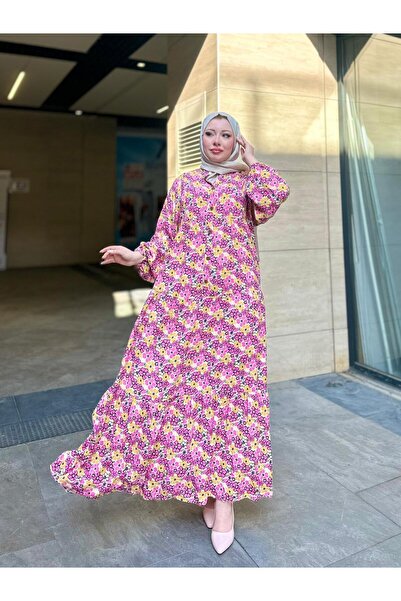 Moda Makkon ÇİÇEK DESEN KADIN PAMUKLU ELBİSE
