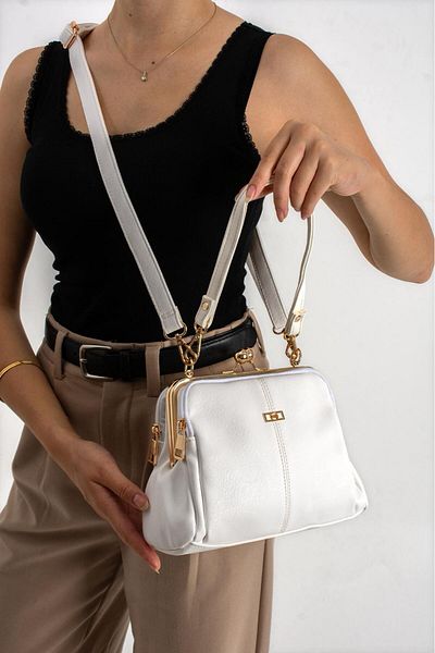H&D COLLECTİON Troked Soft Leather Double Strap Multi-Compartment Hand and Shoulder Bag 727