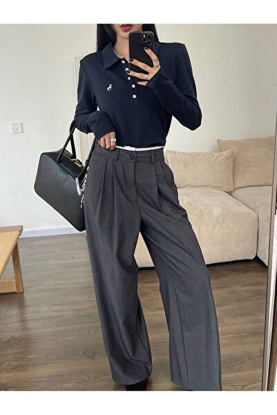 Touz Moda Μακρυμάνικο μπλουζάκι με κουμπιά με γιακά πόλο με στάμπα Unicorn