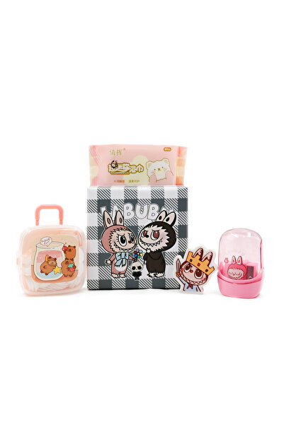 repro design Labubu Hediye Kutusu Seti 2 – 7,5x7,5 cm | Kalemtraş, Silgi, Kağ...