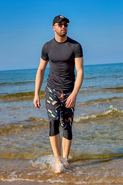 Marina Black Men's Hijab Shorts – Inner Tights, Water Repellent, Upf50+ Protection S2502
