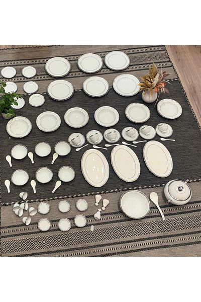 aljahwari 70-piece porcelain silver dining set for 6 people