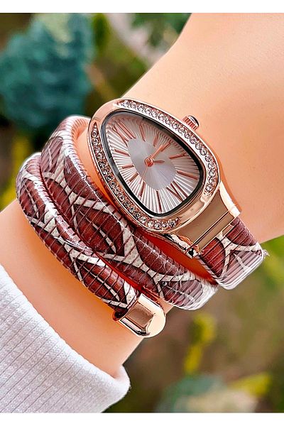 Weluxa Rose Gold Color Case Special Design Patterned Snake Model Vintage Women's Wrist Watch