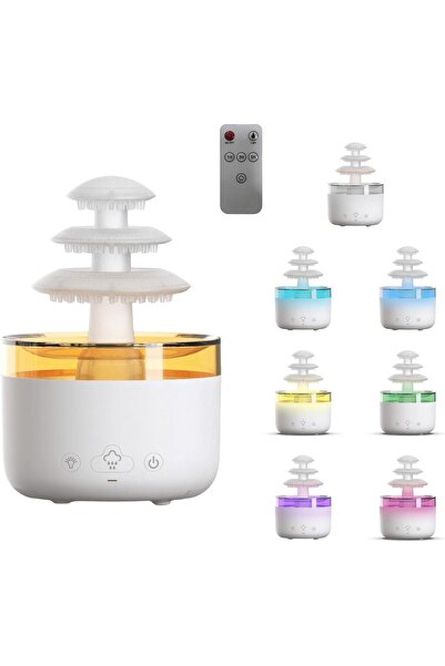 Generic مرطب هواء سحابي 500 مل، ضوء ليلي، 7 ألوان، مرطب هواء سحابي، ماء بالتنقيط، فطر