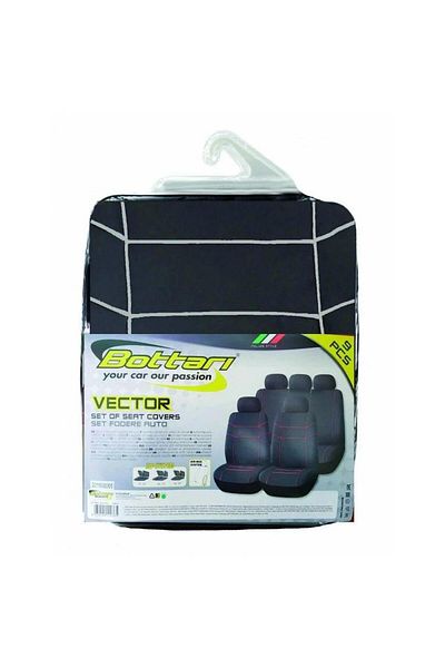 Bottari Set huse scaune auto universale Vector, material textil elastic, negru/gri, montare benzi el