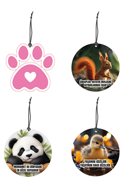 Meröka 4 Adet Sincap,Panda,Ördek ve Pembe Pati Tasarımlı Oto Kokusu ve Oto Ak...