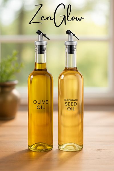 ZenGlow Glass Oil Bottle Set of 2 Sippy Olive Oil Sunflower Oil Kitchen Stylish Design Oil Pot 750 ml