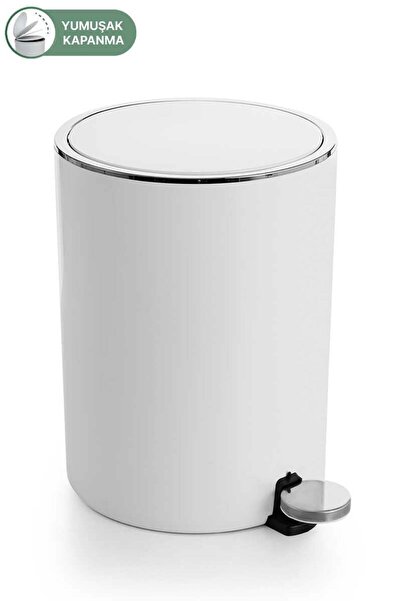 woodhub Beyaz 5L Pedallı Çok Renkli Çöp Kovası, Banyo ve Ofis İçin Pratik Çözüm