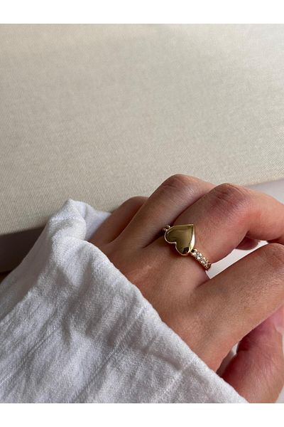 LEROSY CO Gold Color Heart Figured Stone Detailed Women's Steel Ring – Elegant and Meaningful Design |   Lerosy Co.