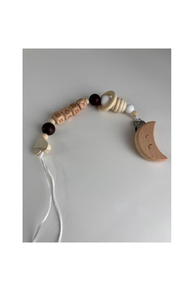 Mixbo Lanț personalizat pentru suzetă Mixbo, lemn, model lună, negru