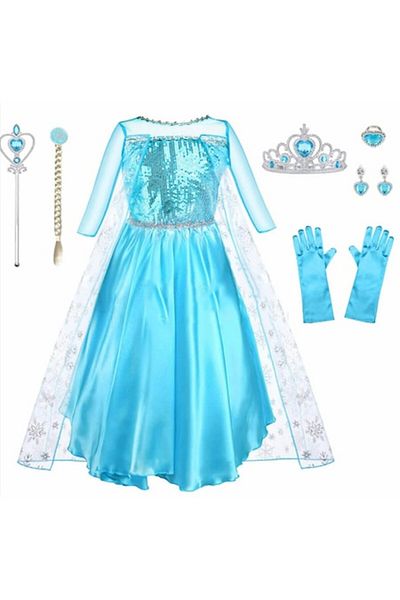 Mixbo Set rochie fetițe carnaval cu sclipici și 7 accesorii Mixbo, Prințesă, satin/tul, 8-9 ani, turco