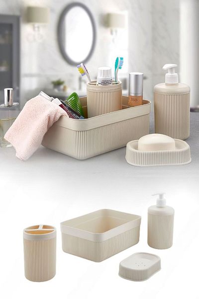 NY HOME 4-Piece Bathroom Set Cream