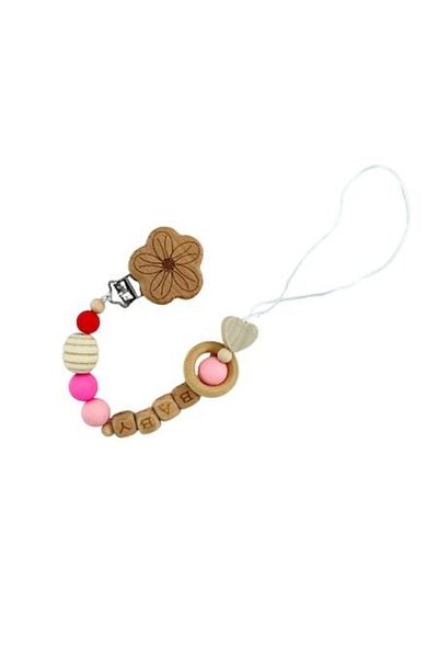 Mixbo Customized pacifier chain Mixbo, wood, flower model, pink