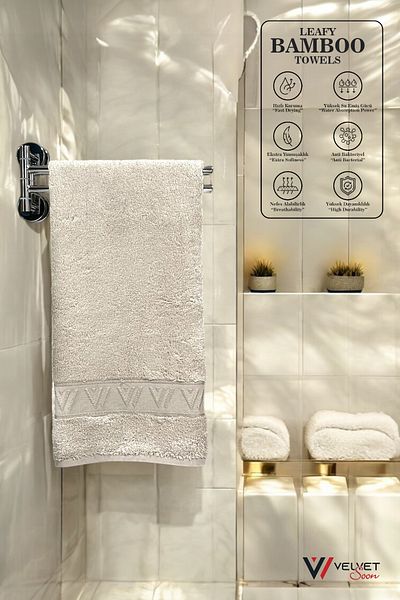 jn junenext Antibacterial & Highly Absorbent Bamboo Hand and Face Towel Set - 50X90 cm V Pattern