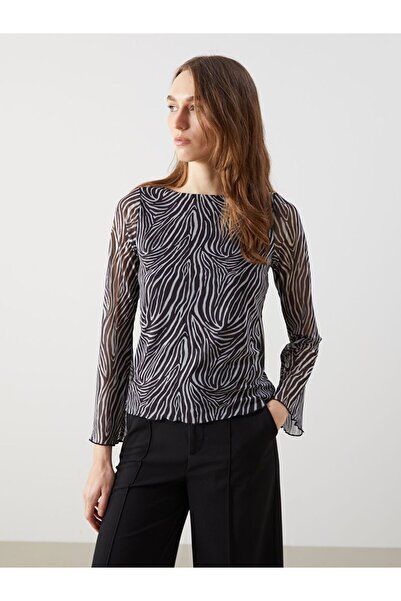 LC Waikiki Lcwaikiki Classic Brown Boat Neck Zebra Patterned Women's Blouse